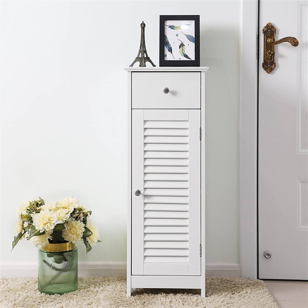 White Wood Finish Bathroom Floor Cabinet with Drawer I65288