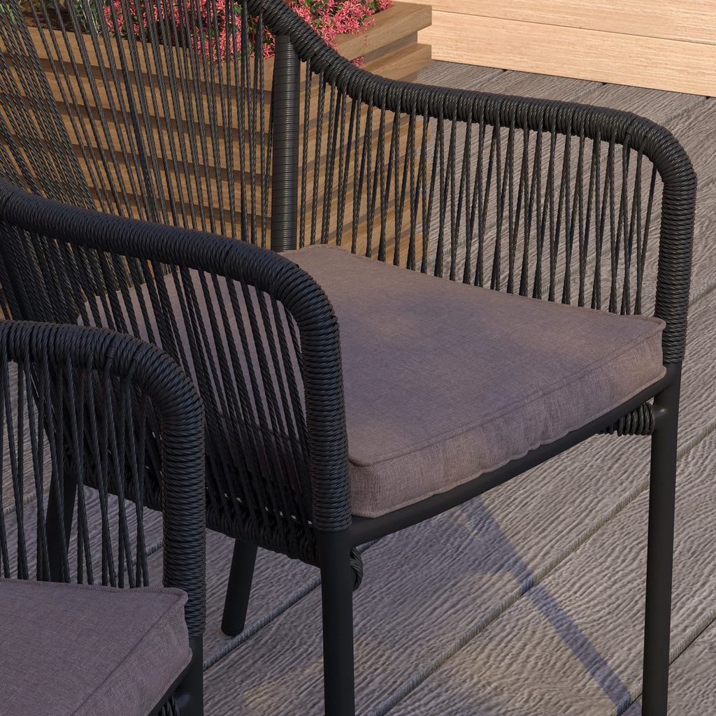 2 Piece Black All-Weather Woven Patio Chairs with Gray Cushions D271690