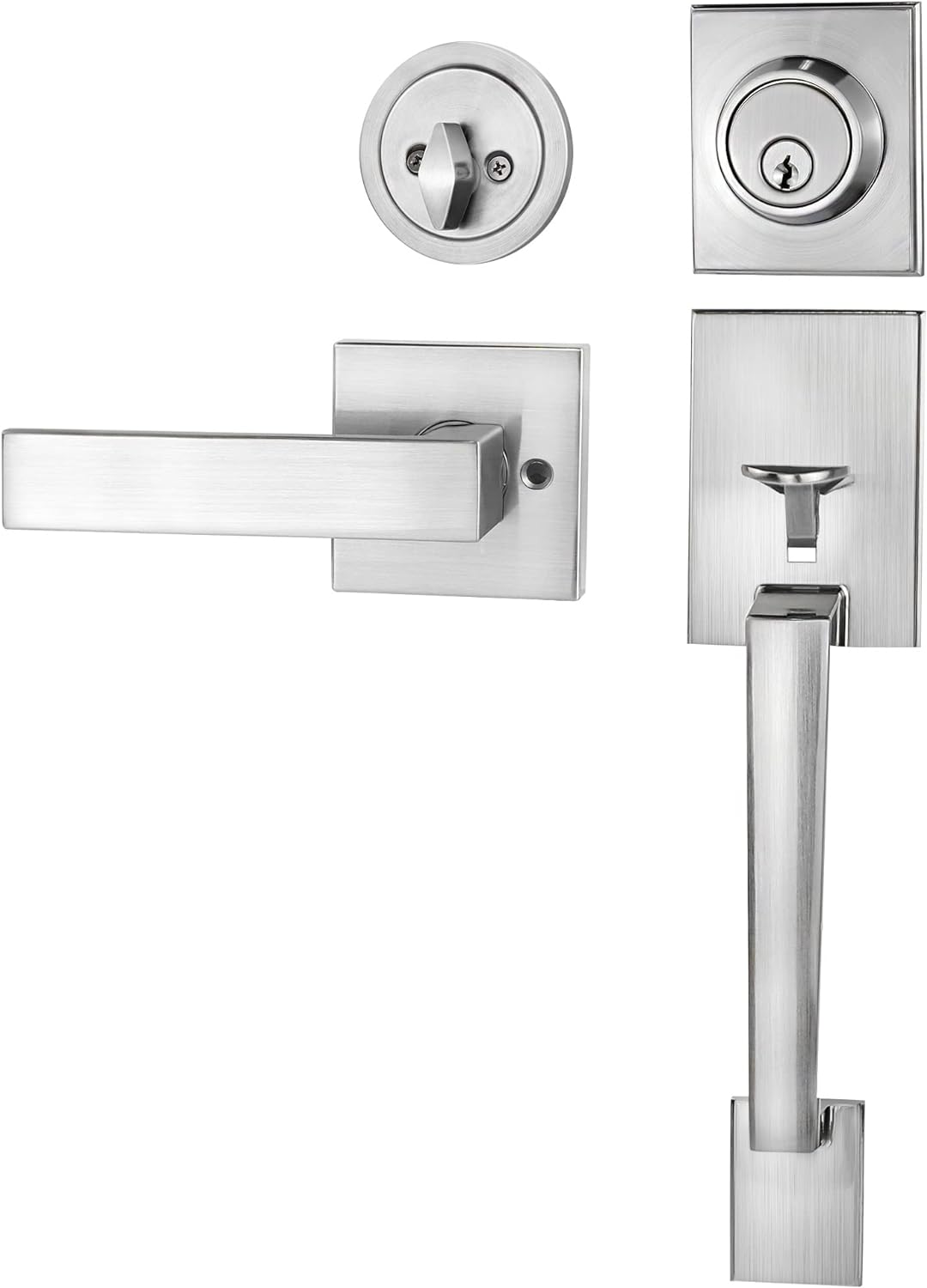 Matte Black Front Door Handle Set with Deadbolt and Lever Handle, Pack of 2 Y532245