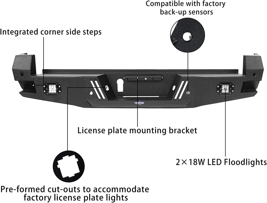 Tacoma Rear Step Bumper with 2 ×18W LED Floodlights P54916