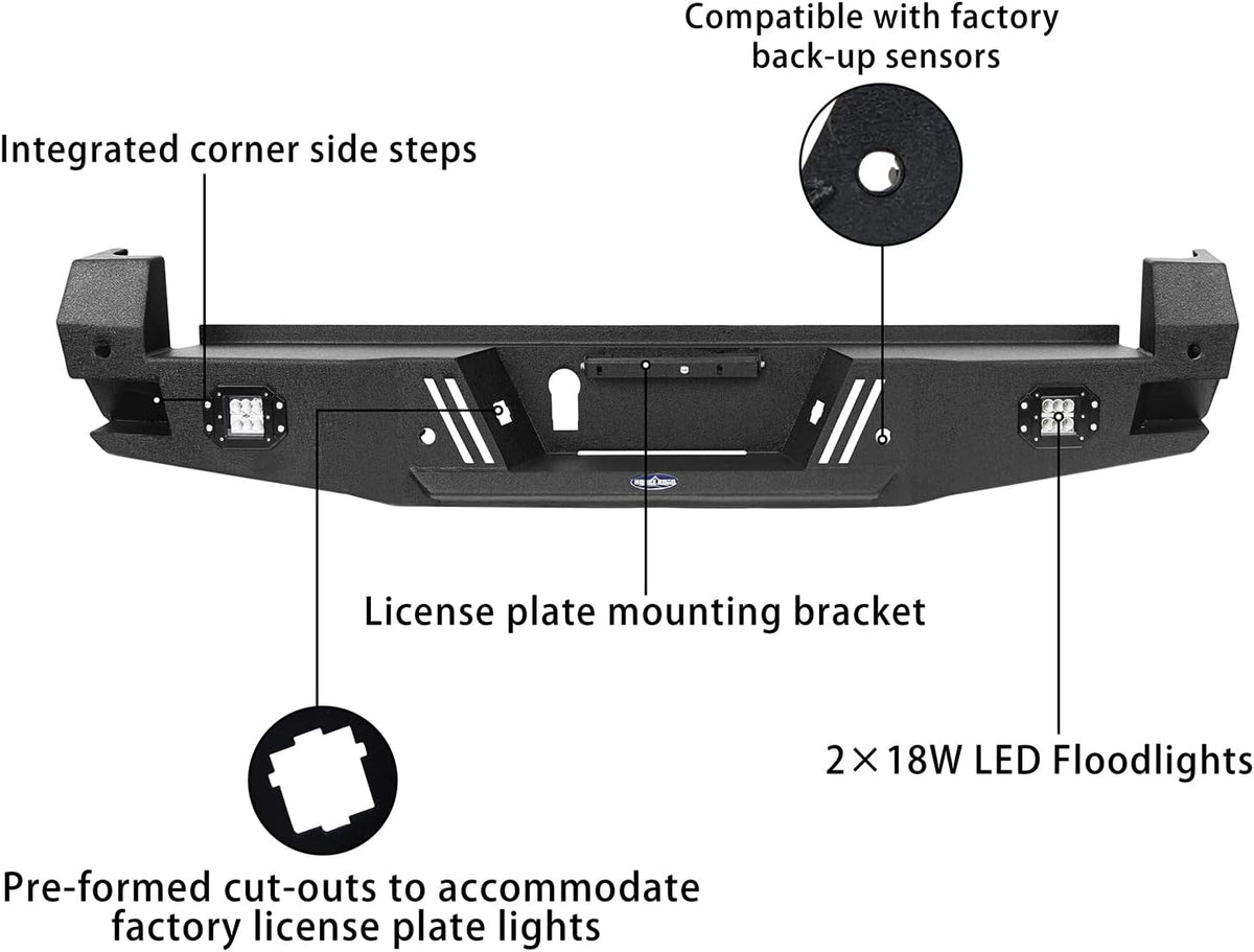 Tacoma Rear Step Bumper with 2 ×18W LED Floodlights P54916