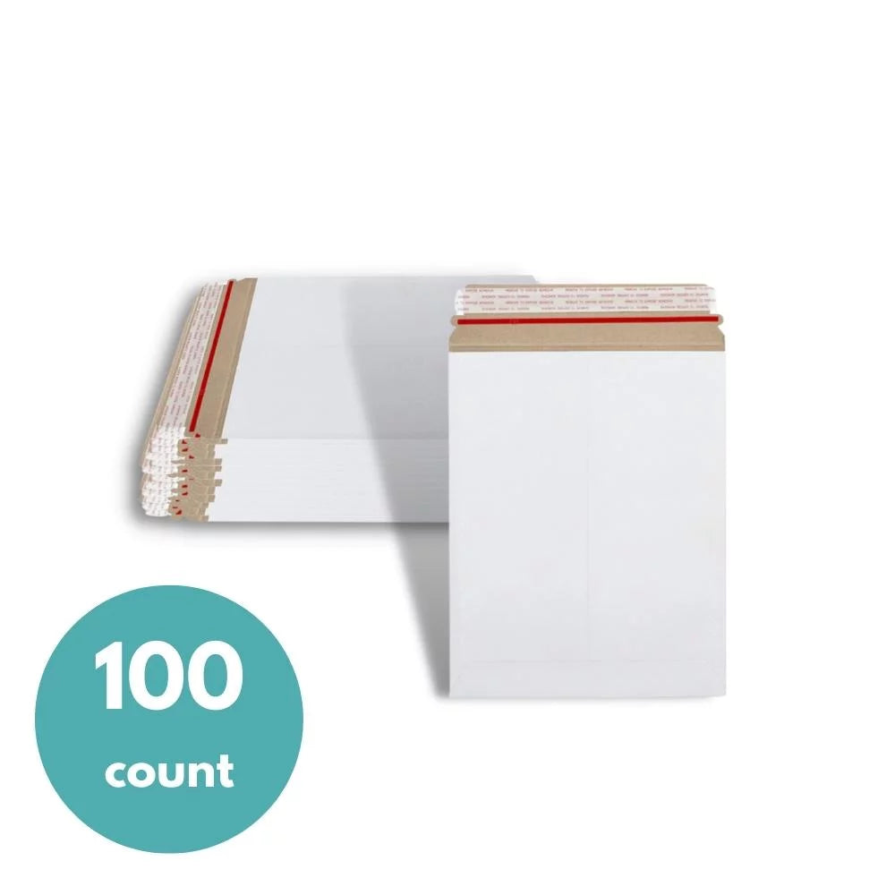 100 Pack White Cardboard Rigid Mailers 9" x 11.5" V66418
