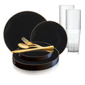 120 Settings Black with Gold Rim Round Disposable Plastic Wedding Value Set G285669