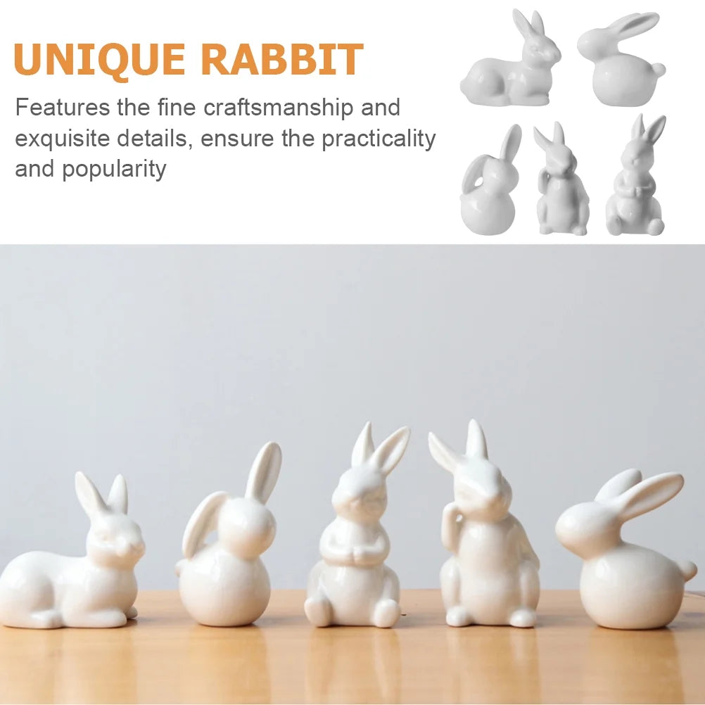 White Ceramic Rabbit Figurine 3 Pcs N833263