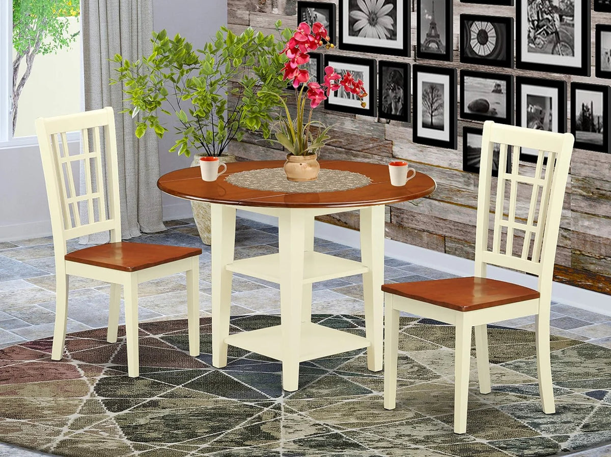 3 Piece Round Dropleaf Table and 2 Dining Chairs J199