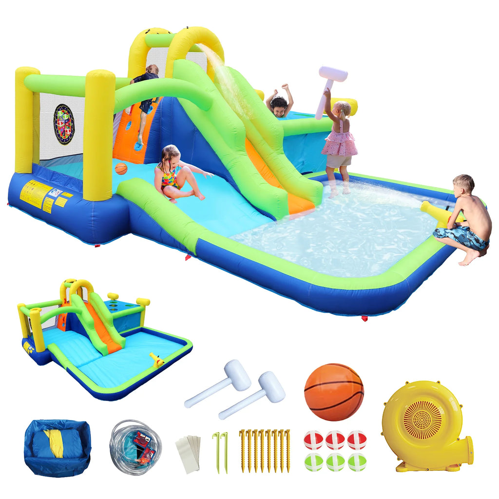 7 in 1 Inflatable Water Park with Slide Splash Pool Q74530