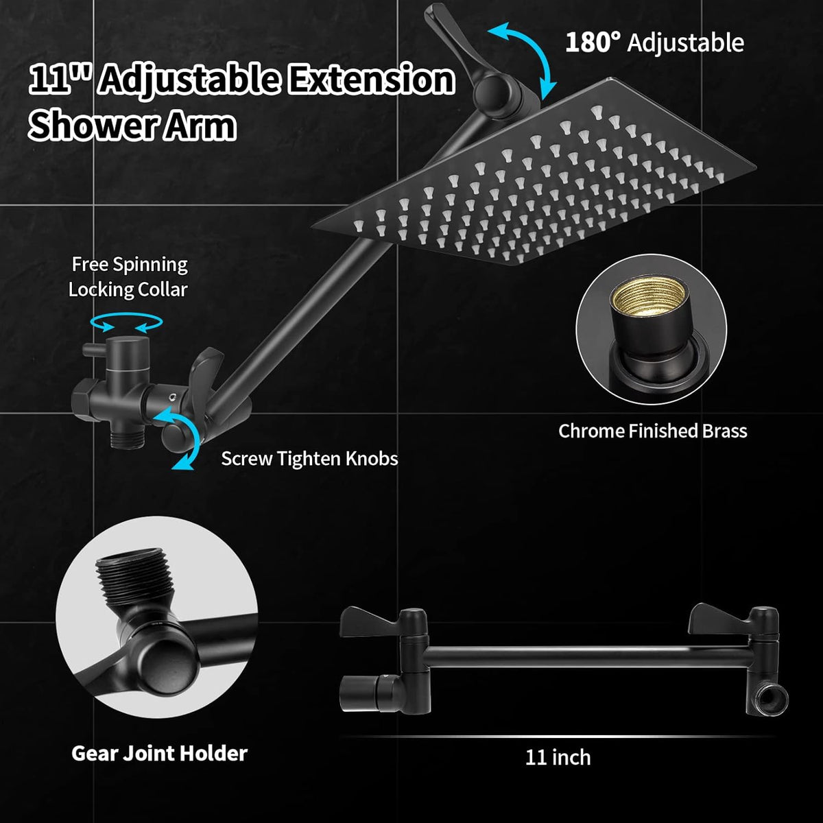 8'' Rainfall Shower Head & 9 Settings Handheld Shower Head with Holder, Hose, Chrome - Matte Black Pack of 2 U29015