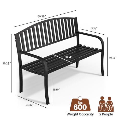 Black 50" Wrought Iron Garden Bench with Armrests C514596