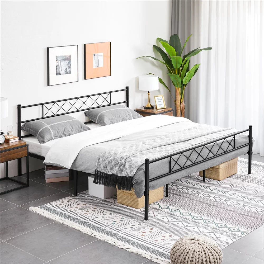 King Metal Slatted Bed Frame with Headboard & Footboard M8942