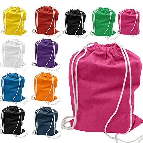 12 Pack Cotton Canvas Drawstring Backpack Bags S76560