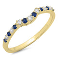 14K Yellow Gold Blue Sapphire White Diamond Contour Wedding Band T738