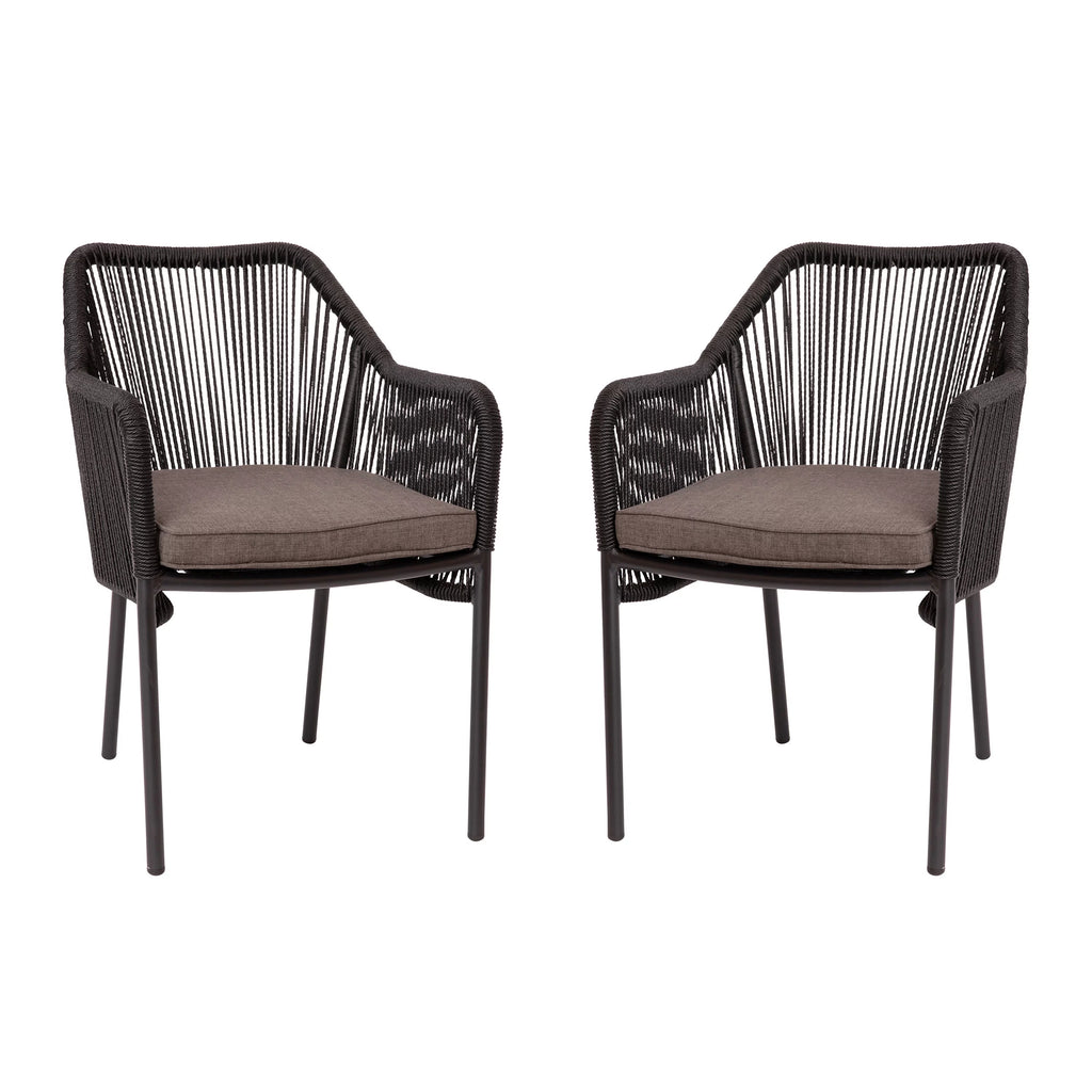 2 Piece Black All-Weather Woven Patio Chairs with Gray Cushions D271690