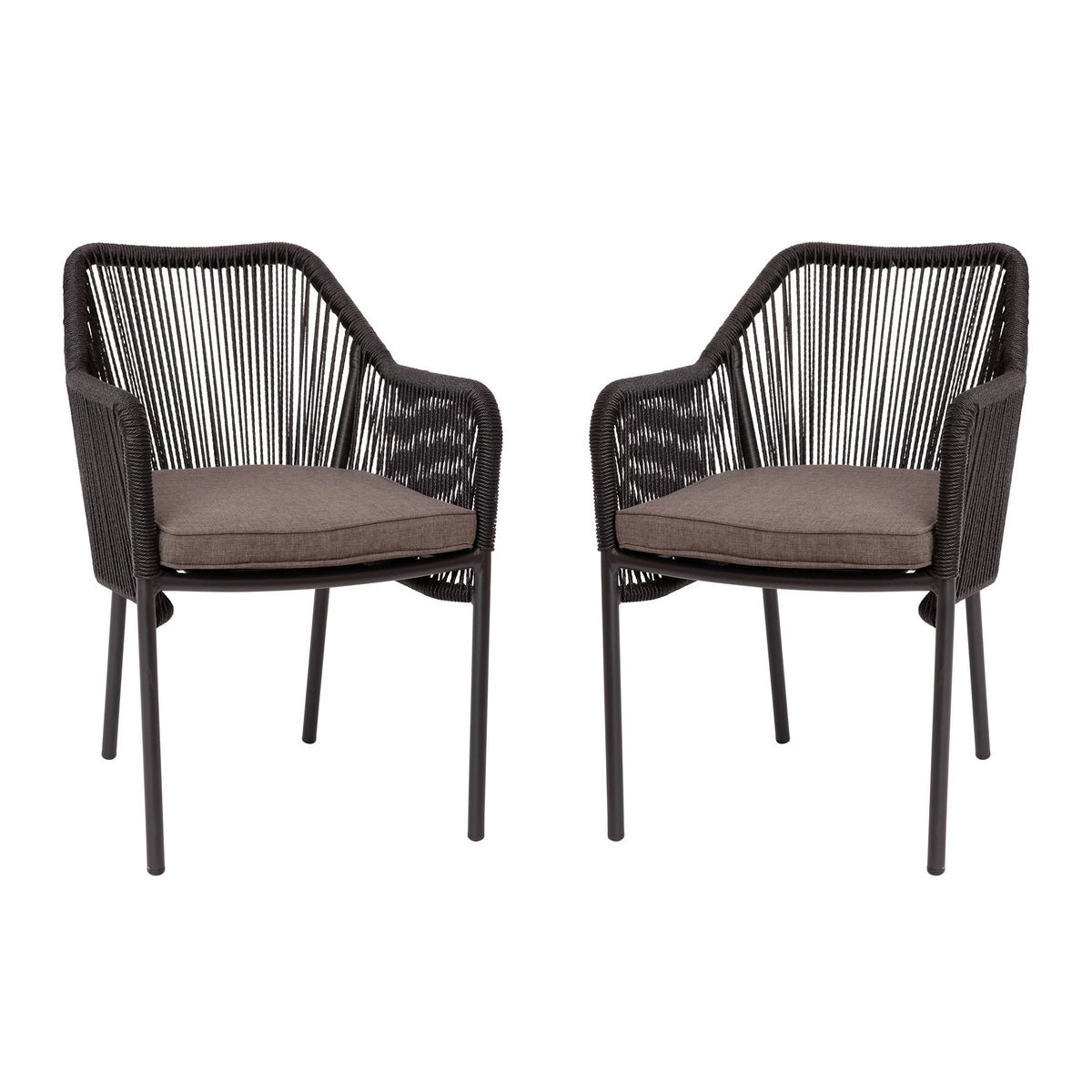 2 Piece Black All-Weather Woven Patio Chairs with Gray Cushions D271690