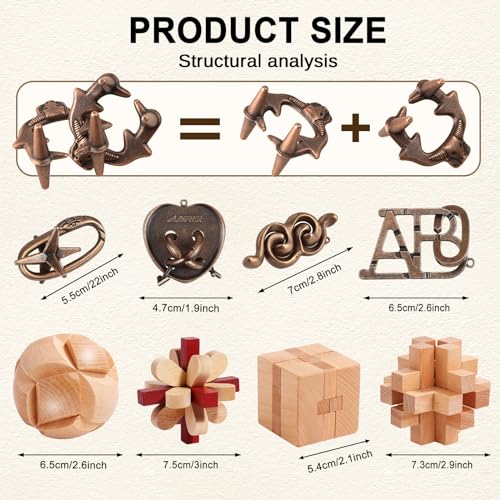 16 PCS Metal & Wooden Brain Teaser Puzzle Set P7357