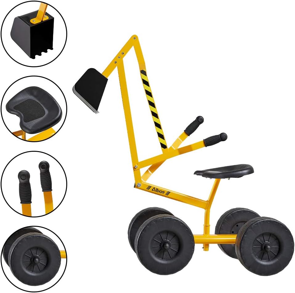 Ride On Excavator Crane Toy with Wheels, 360° Rotation Seat, Metal Digger T844