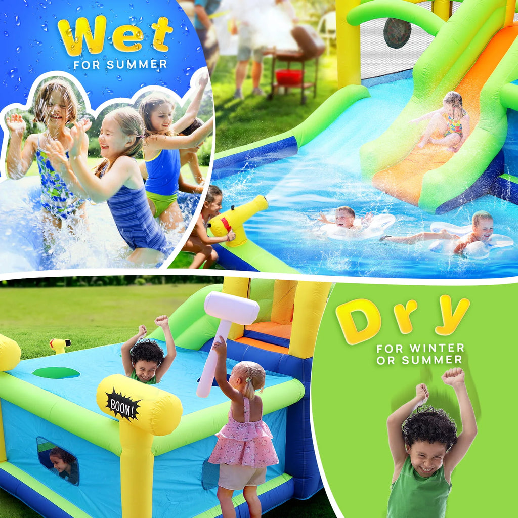 7 in 1 Inflatable Water Park with Slide Splash Pool Q74530