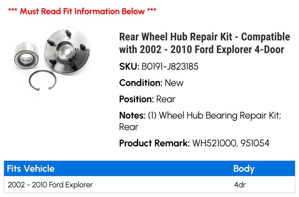 Rear Wheel Hub Repair Kit for Ford Explorer 4-Door O971719