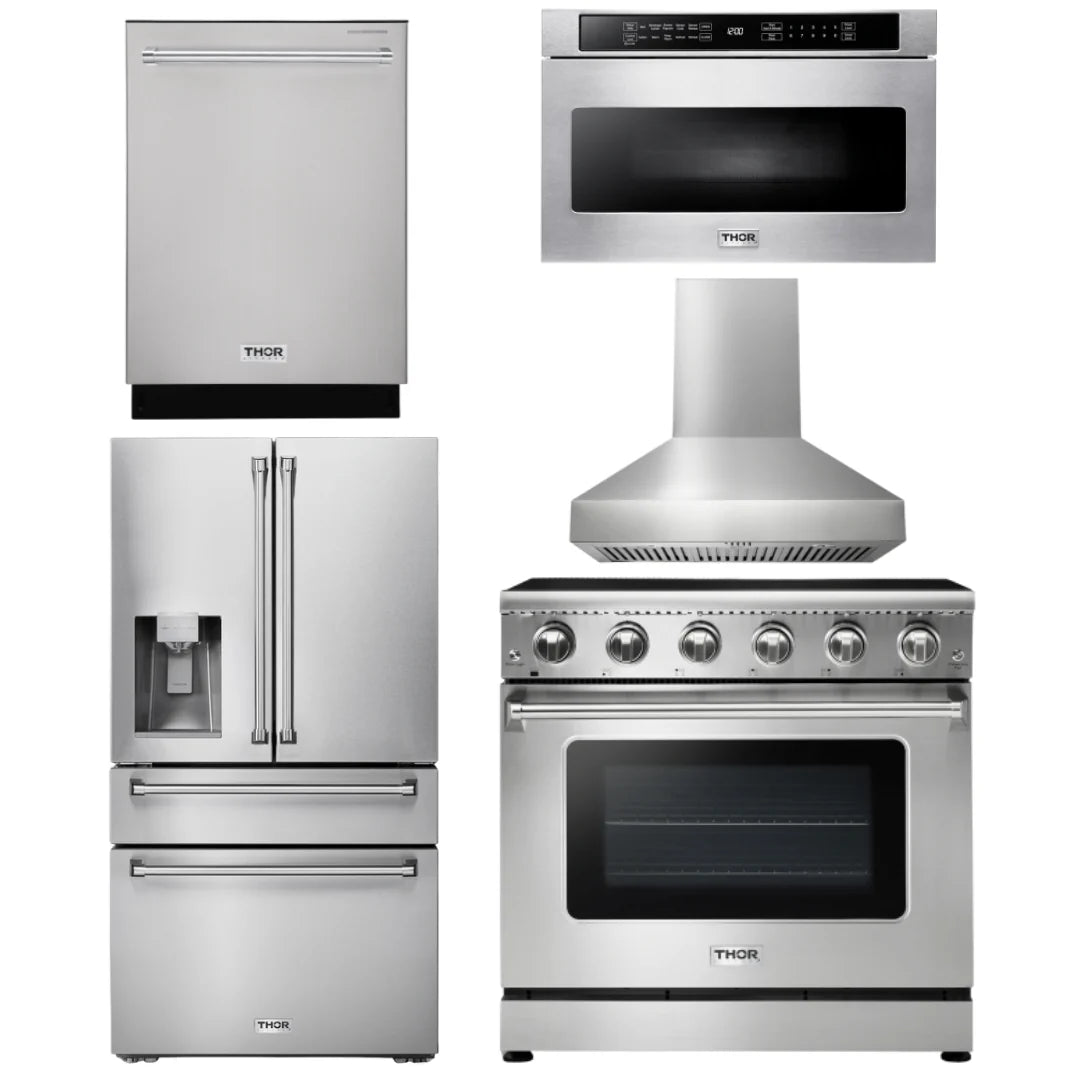 36 Electric Range, Range Hood, Microwave, Refrigerator, Dishwasher J800