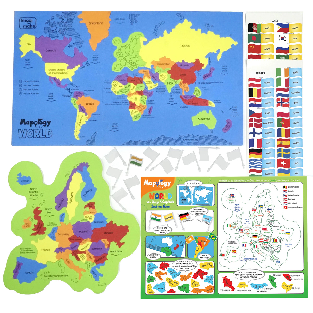 US & World Map Puzzle with Capitals and Flags M510