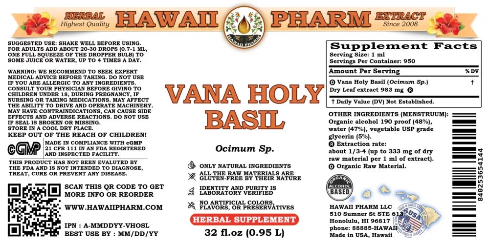 Holy Basil Dry Leaf Liquid Extract Tincture 32 Fl.Oz E909