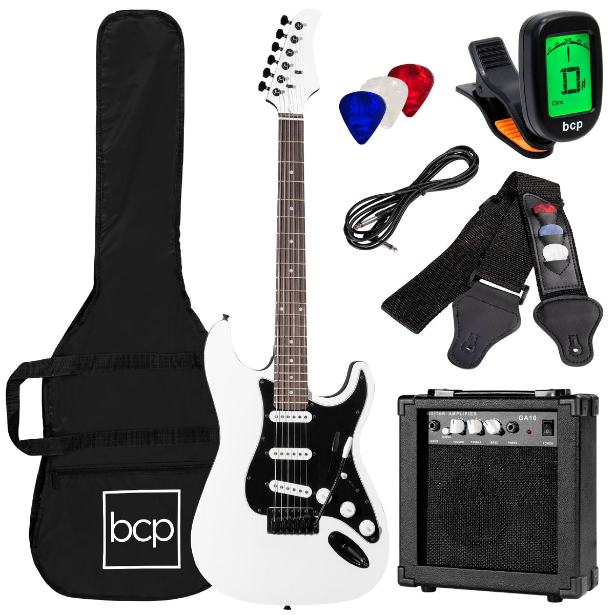 Full Size Beginner Electric Guitar Kit with Case, Strap, Amp, Whammy Bar I9724