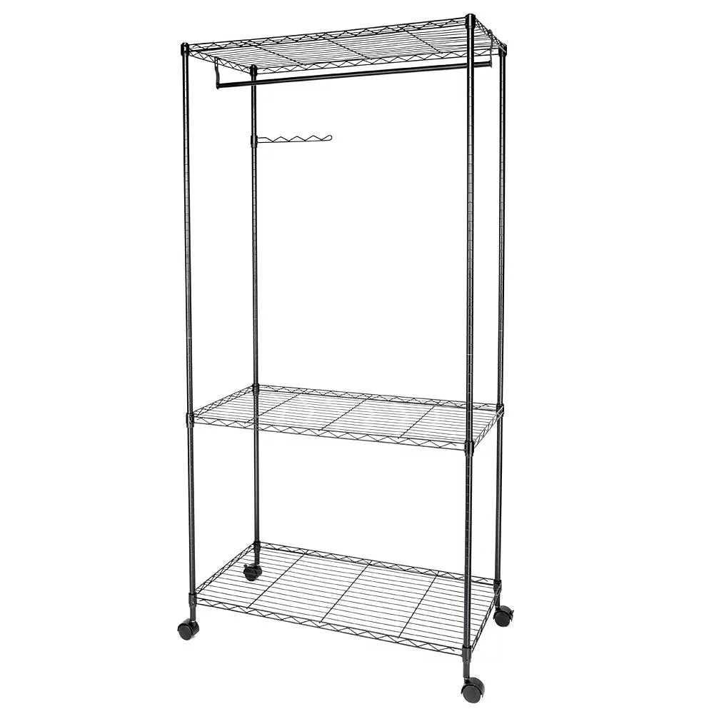 3-Tier Heavy Duty Wire Garment Rack with Wheels F6824