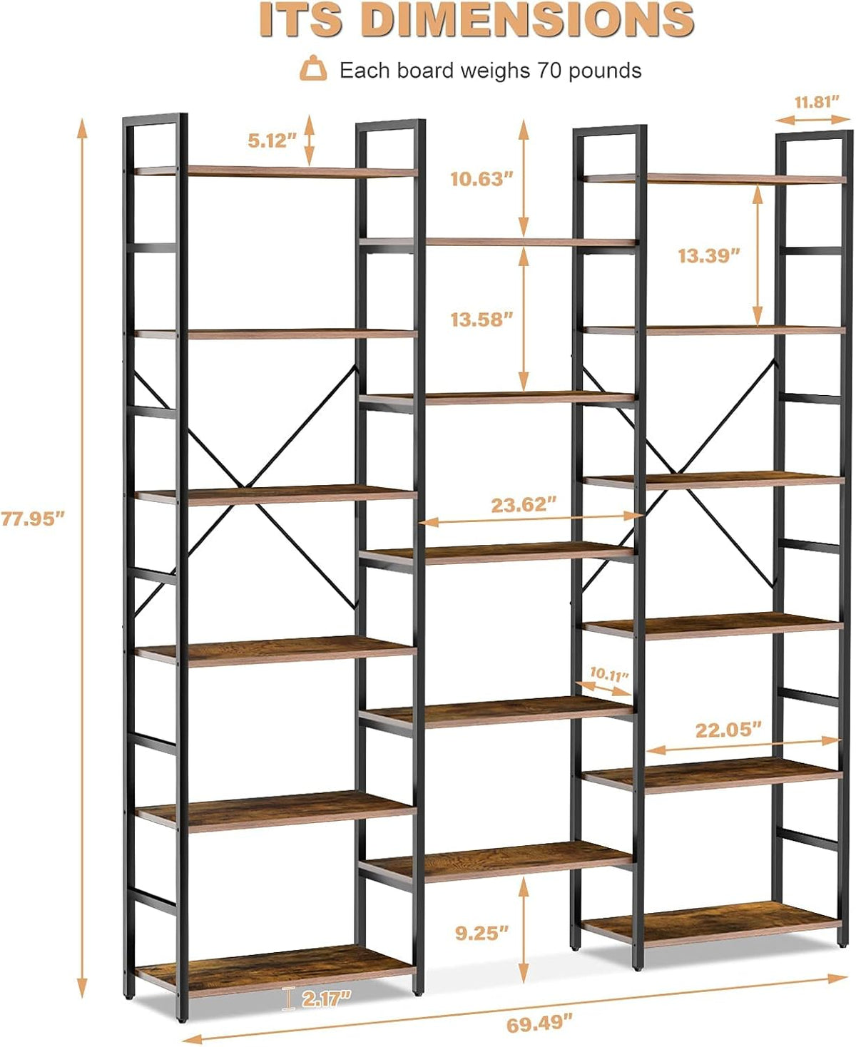 Rustic Brown 6-Shelf Bookcase R4427