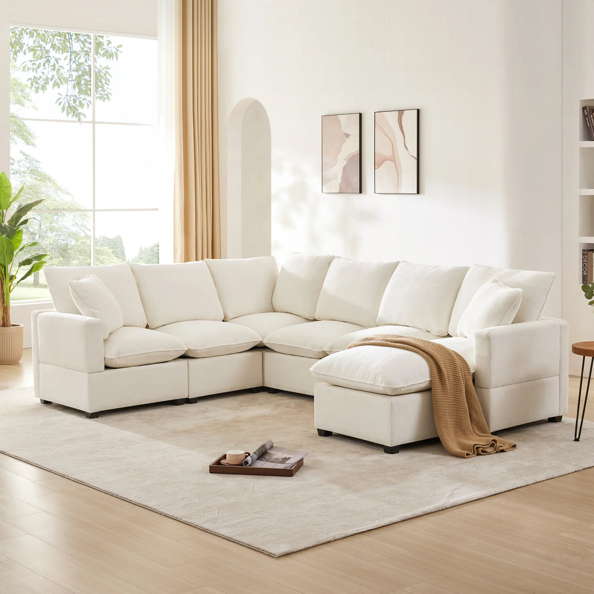 110*84" 7 Seat Chenille Modular Sectional Sofa with 2 Pillows O53835