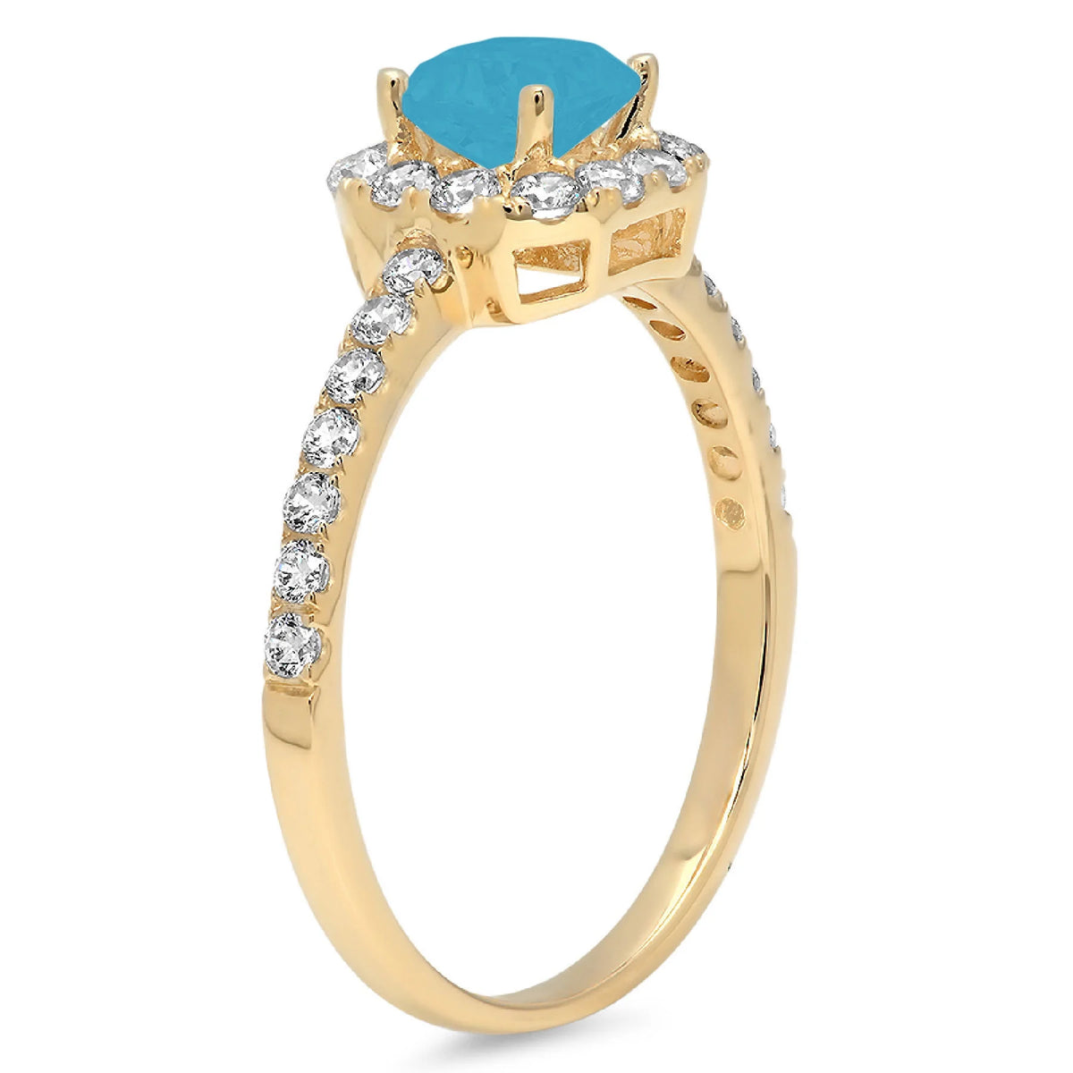 Princess Cut Blue Simulated Turquoise 14k Yellow Gold Halo Ring Size 7.25 L740674