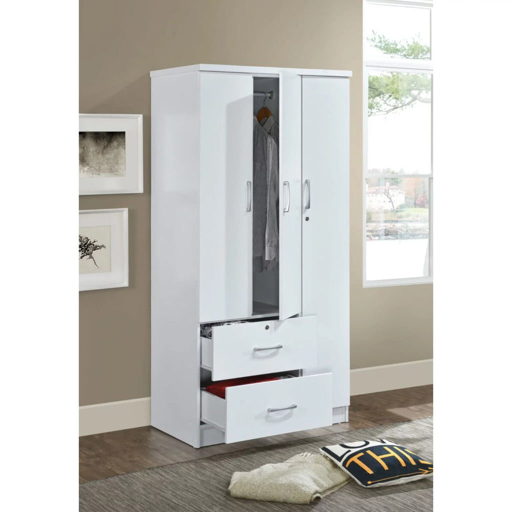 72" White 2 Drawer 3 Shelf 3 Door Armoire I346435