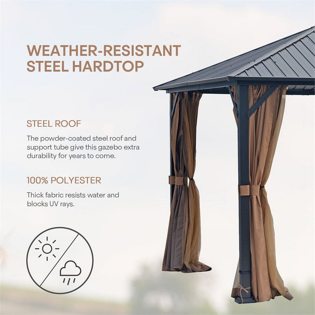 10x12 Hardtop Metal Canopy Gazebo with Netting Y436