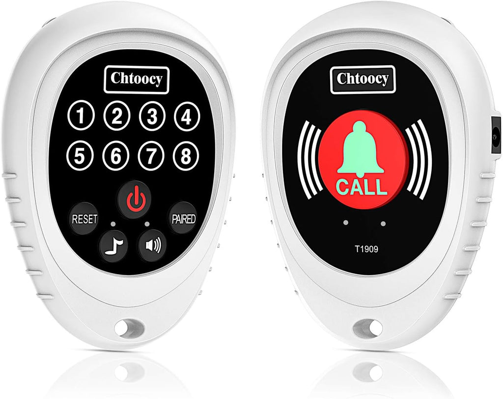 Wireless Caregiver Pager 1000 Feet Smart Call Button Transmitter with Receiver Nurse Calling Alert System (2 Call Buttons and 2 Receiver, White) M211342