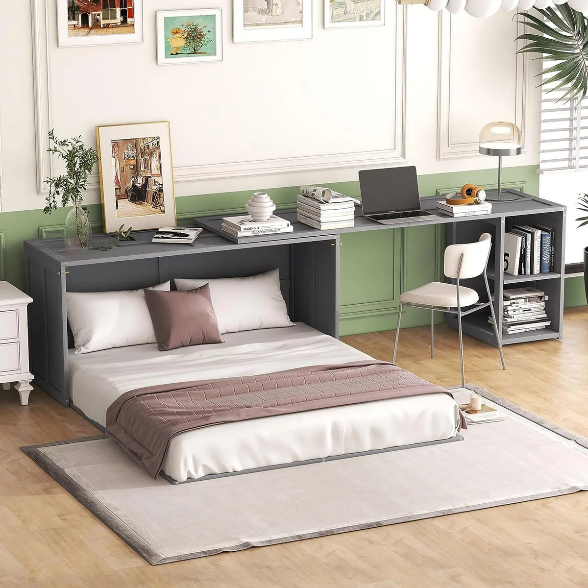 Queen Size Solid Wood Murphy Bed with Desk I54125
