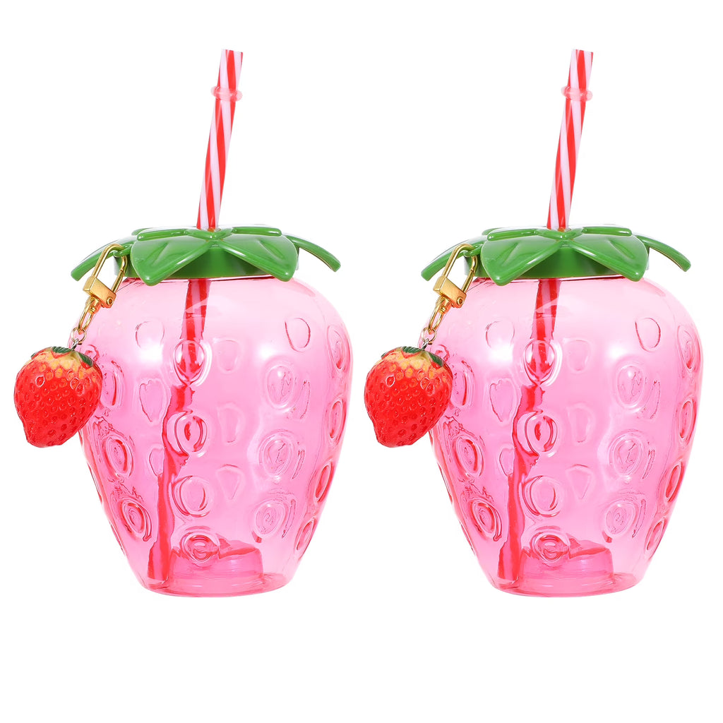 Disposable Strawberry Shape Water Bottle with 2 Straws C4198