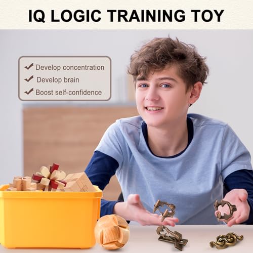 16 PCS Metal & Wooden Brain Teaser Puzzle Set P7357