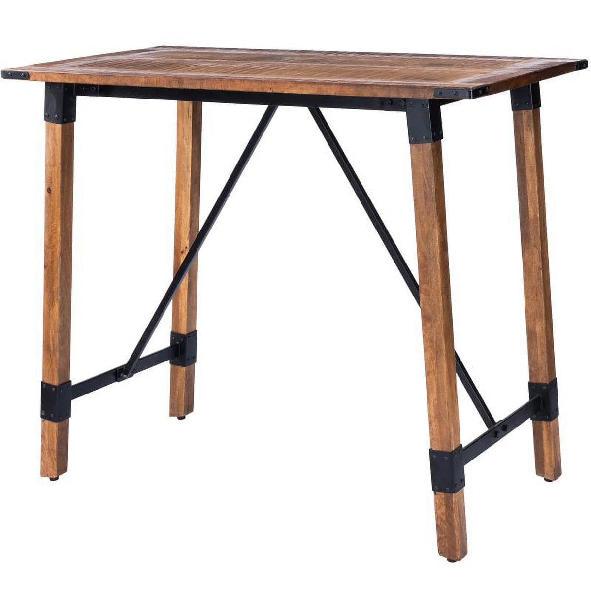 Industrial Wood and Metal Pub Table in Beige D80589