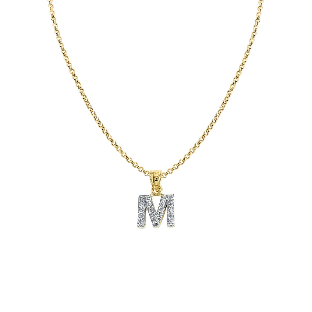 14K Yellow Gold Cubic Zirconia Initial Letter Pendant with 18" Chain Necklace R558