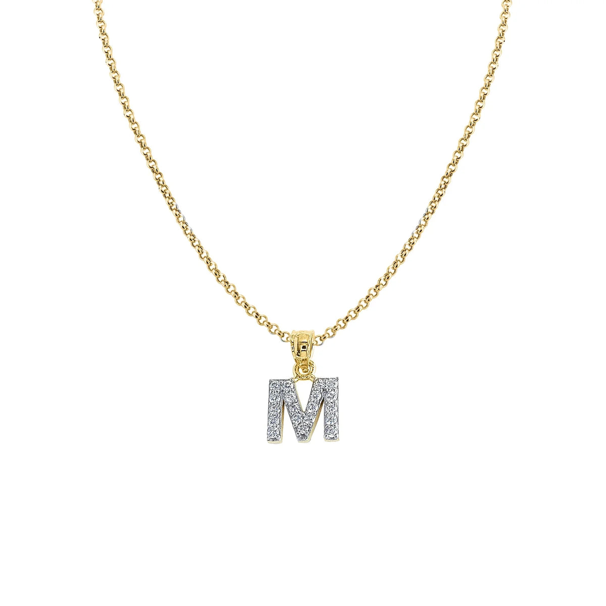 14K Yellow Gold Cubic Zirconia Initial Letter Pendant with 18" Chain Necklace R558