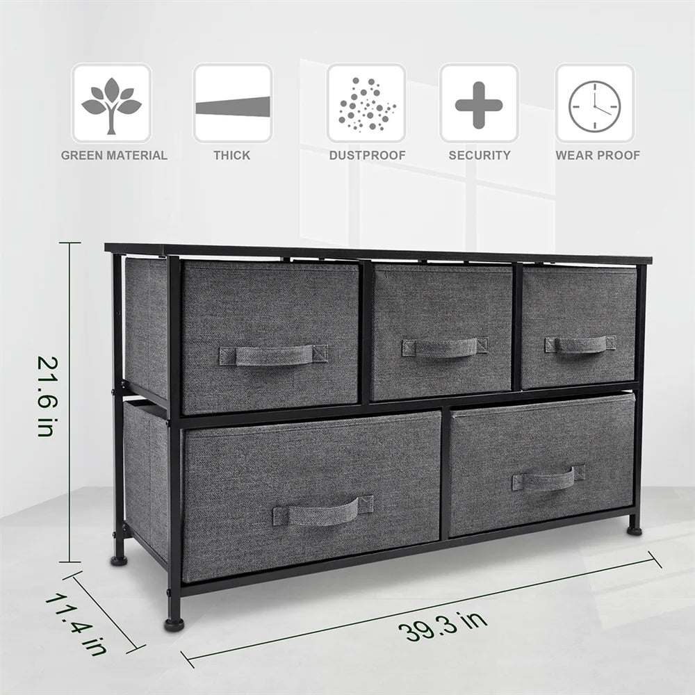 Dark Gray 5 Drawer Fabric Storage Dresser C6440