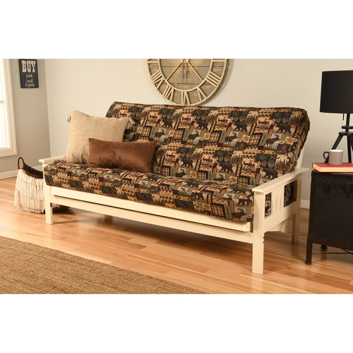 Antique White Finish Sofa with Removable Mattress Cover W68825