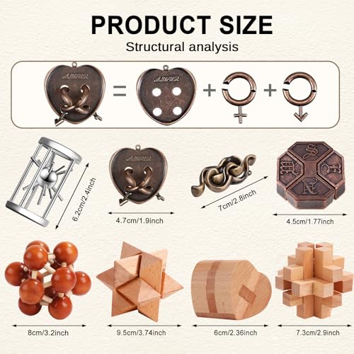 16 PCS Metal & Wooden Brain Teaser Puzzle Set P7357