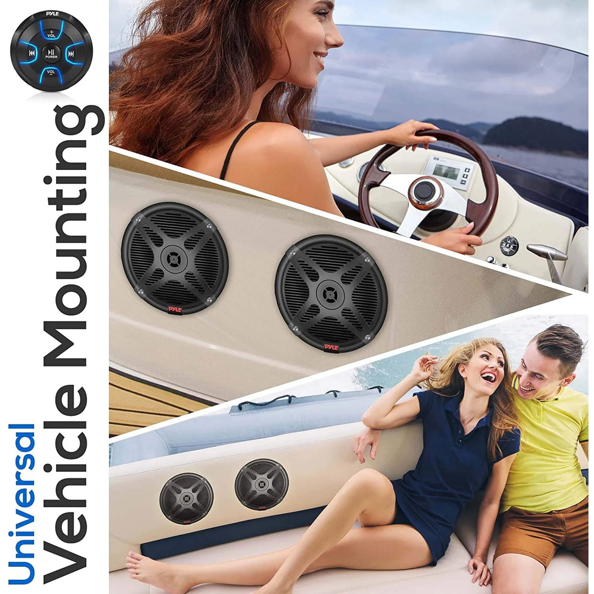 Black 6.5 Marine Speakers with Bluetooth Remote Control 2 Pack D542640