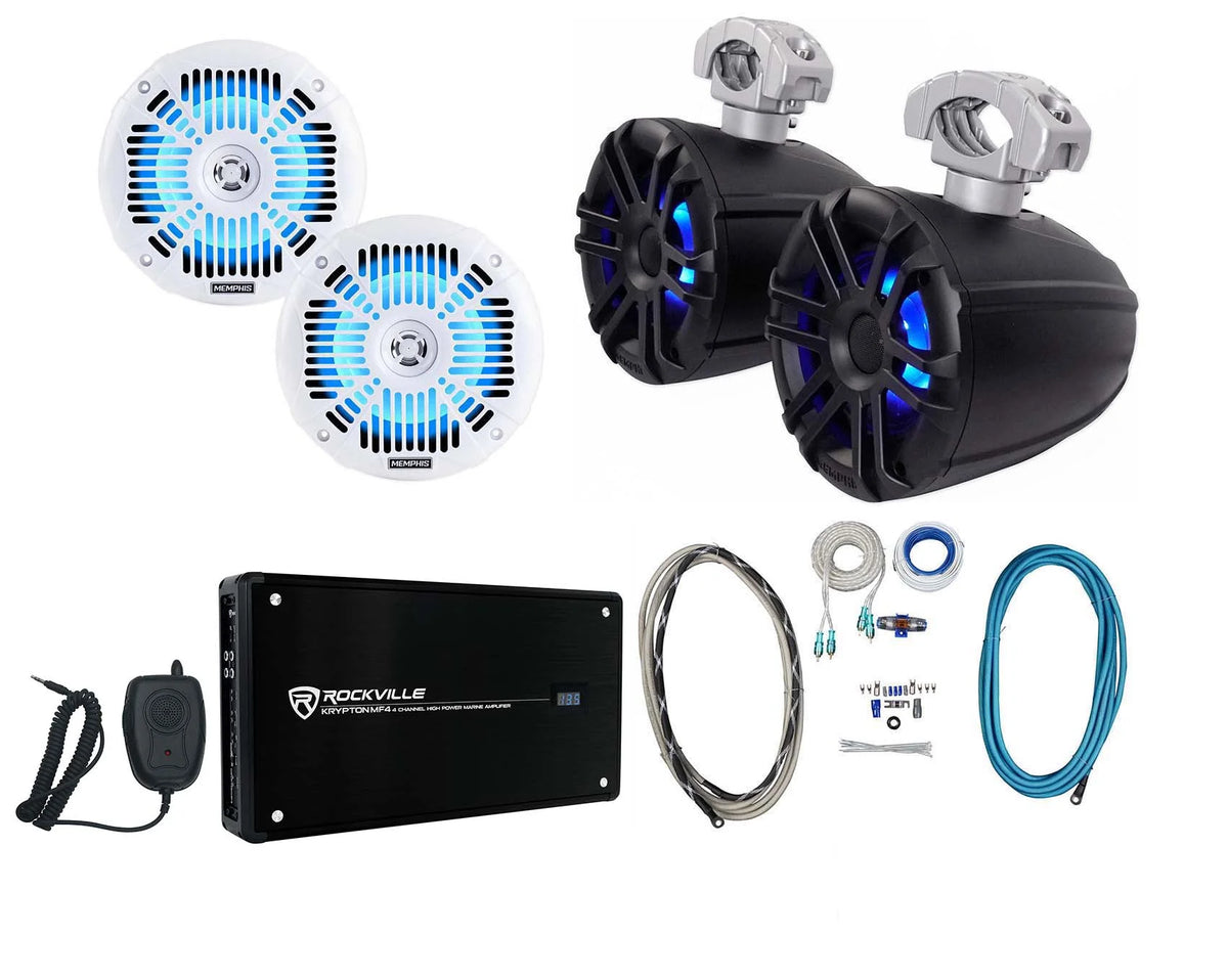 6.5" White LED Wakeboard Tower Speakers with Amplifier and Wires Q2188
