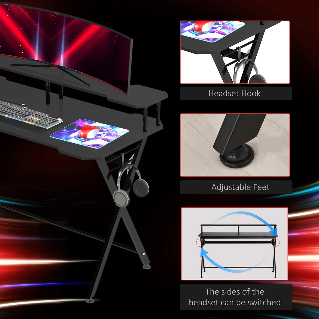 55 inch Black Gaming Desk with Monitor Stand W573813