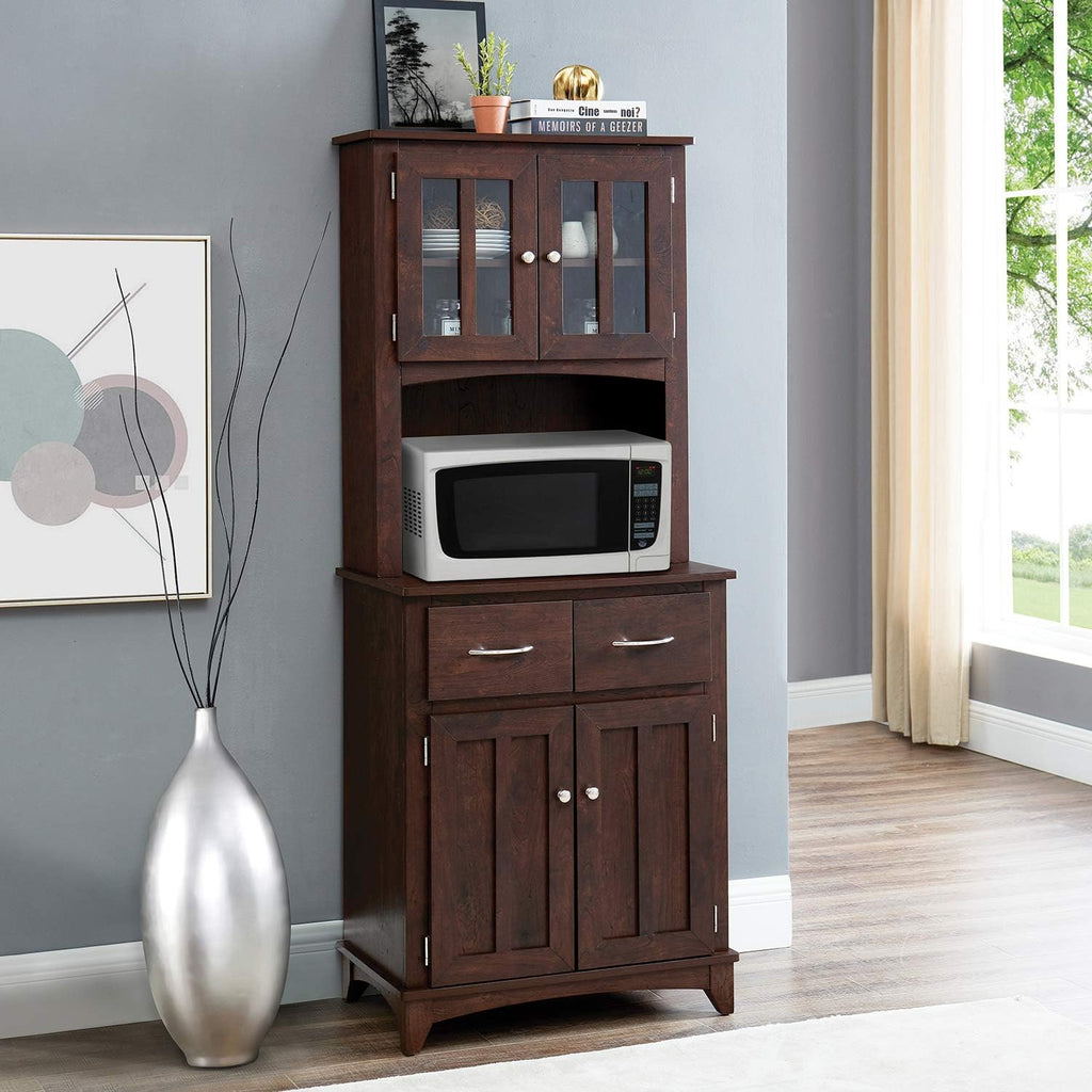 Gray Microwave Stand with Top and Bottom Cabinets U352