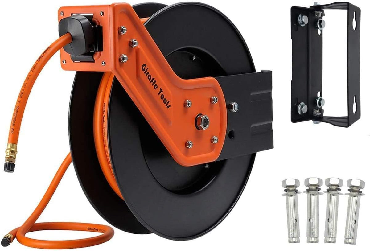 Retractable Air Hose Reel with 3/8 in. x 25 ft Hybrid Hose, 300 PSI Wall Mounted, Pack of 2 P382525