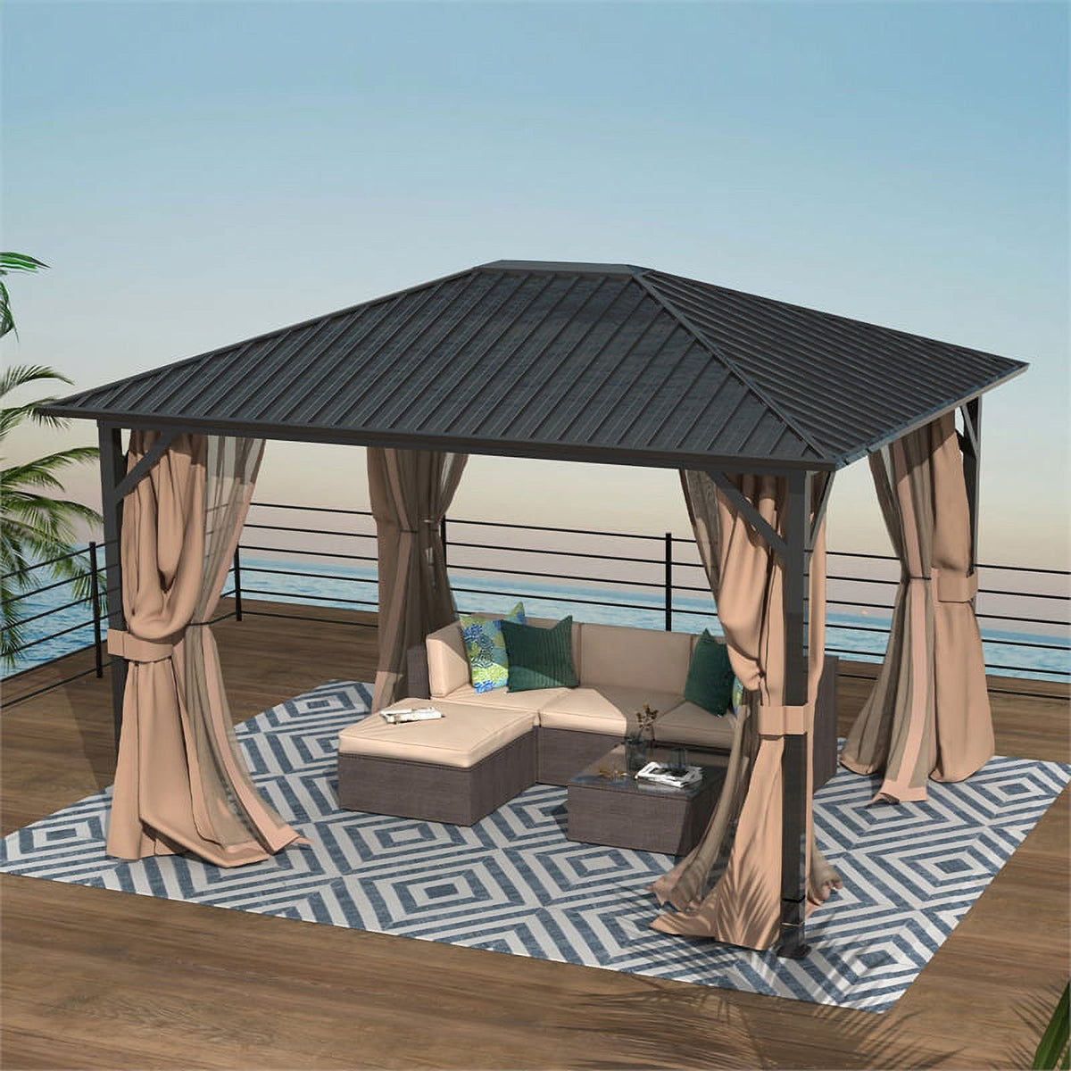 10x12 Hardtop Metal Canopy Gazebo with Netting Y436
