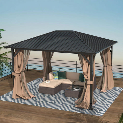 10x12 Hardtop Metal Canopy Gazebo with Netting Y436