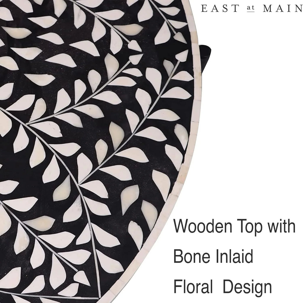 Round Coffee Table 30”W X 19”H Wooden Floral Top Metal Legs Black P2876
