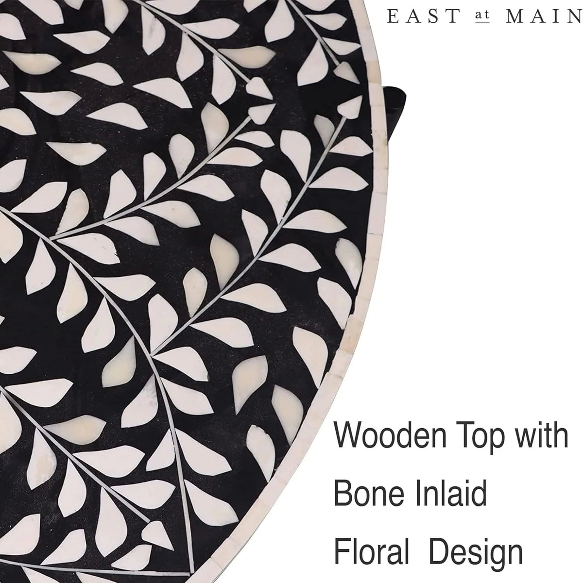 Round Coffee Table 30”W X 19”H Wooden Floral Top Metal Legs Black P2876